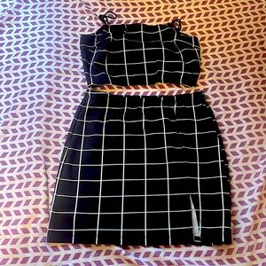 Grid Cami Top& Split skirt set